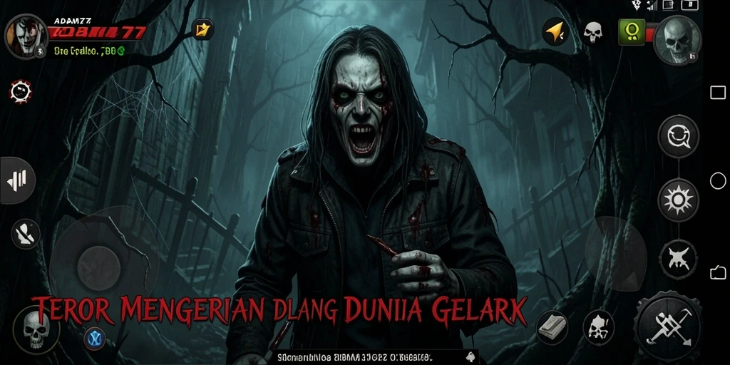 Tampilan gameplay mencekam dengan suasana gelap dan misterius.