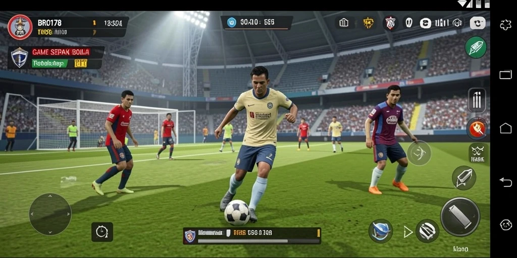 Tampilan gameplay BRO178 dengan aksi seru di lapangan sepak bola.