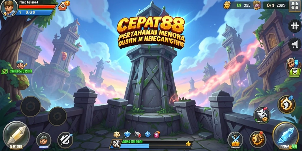 Tangkapan layar gameplay menegangkan dari CEPAT88 dengan strategi Tower Defense.
