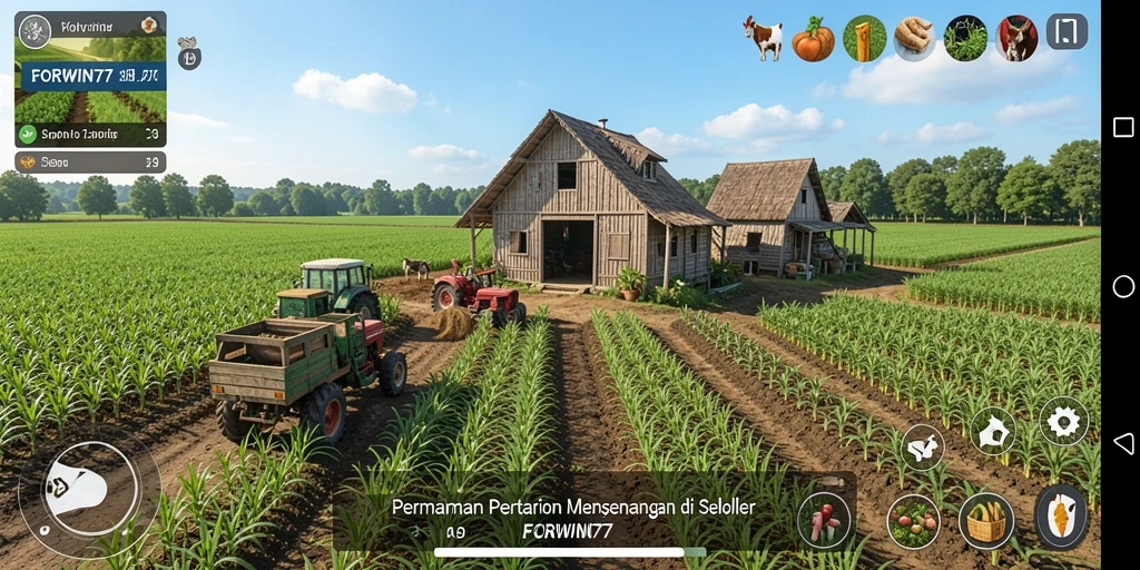 Gameplay menarik dalam FORWIN77 dengan aktivitas pertanian.