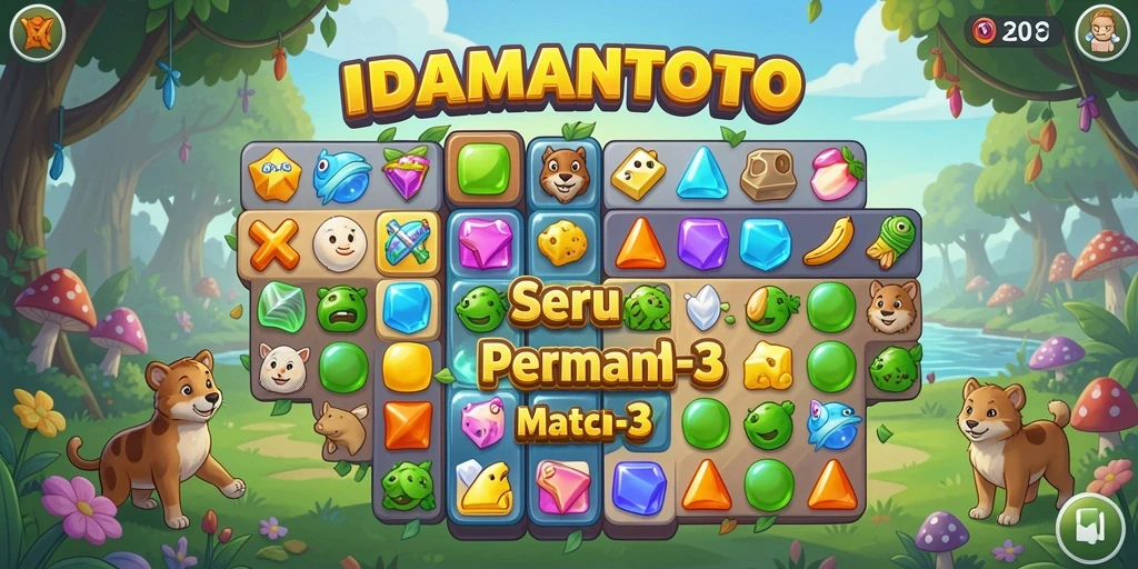 Tampilan gameplay seru dari IDAMANTOTO dengan aksi cemerlang Match-3.