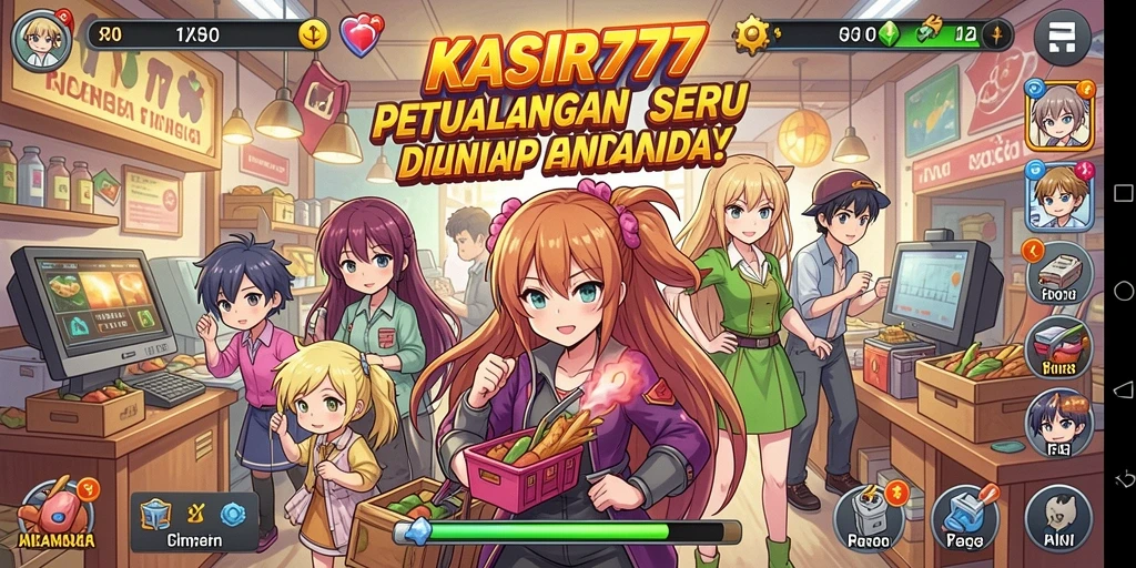 Screenshot gameplay KASIR777 menampilkan karakter Anime dalam aksi perdagangan.