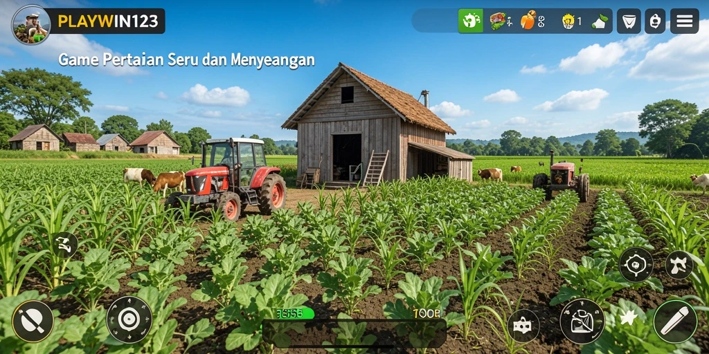 Tampilan gameplay seru dari PLAYWIN123 dengan aktivitas pertanian.